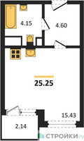 Планировка студии(квартира) площадью 25.25 квадратных метров в “ЖК Светлый мир БиоПолис”