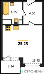 Планировка студии(квартира) площадью 25.25 квадратных метров в ЖК “ЖК Светлый мир БиоПолис”