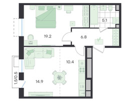 Планировка двухкомнатной(квартира) площадью 56.9 квадратных метров в “ЖК G3 Театральный”