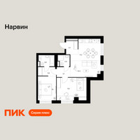 Планировка двухкомнатной(квартира) площадью 65.7 квадратных метров в “Нарвин”