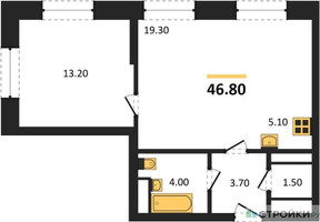 Планировка однокомнатной(квартира) площадью 46.9 квадратных метров в “ЖК Пушкино Град”