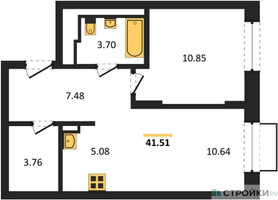 Планировка однокомнатной(квартира) площадью 41.51 квадратных метров в “ЖК Квартал Строгино”