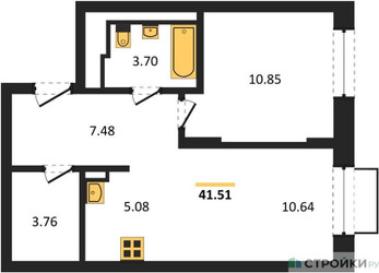 Планировка однокомнатной(квартира) площадью 41.51 квадратных метров в ЖК “ЖК Квартал Строгино”