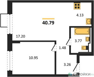 Планировка однокомнатной(квартира) площадью 40.79 квадратных метров в ЖК “ЖК Подольские кварталы”
