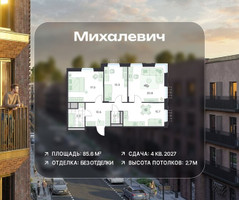 Планировка трехкомнатной(квартира) площадью 85.6 квадратных метров в “ЖК Михалевич”