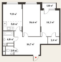 Планировка трехкомнатной(квартира) площадью 71.8 квадратных метров в “ЖК Миниполис Восемь кленов”