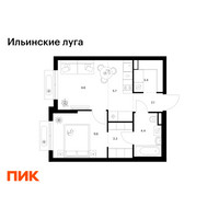 Планировка однокомнатной(квартира) площадью 38.1 квадратных метров в “ЖК Ильинские луга”