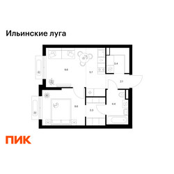 Планировка однокомнатной(квартира) площадью 38.1 квадратных метров в ЖК “ЖК Ильинские луга”