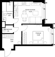 Планировка однокомнатной(квартира) площадью 41.2 квадратных метров в “ЖК Веер”