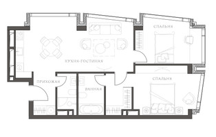 Планировка двухкомнатной(апартаменты) площадью 68.4 квадратных метров в “ЖК AHEAD”