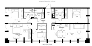 Планировка 4+ комнатной(квартира) площадью 108.54 квадратных метров в “ЖК Сити Бэй”