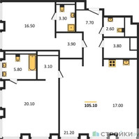 Планировка двухкомнатной(квартира) площадью 108.4 квадратных метров в “Роскошный квартал Life Time”