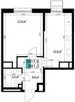 Планировка однокомнатной(квартира) площадью 41.3 квадратных метров в “ЖК Одинцово Сити”