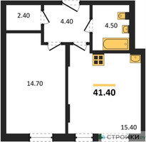 Планировка однокомнатной(квартира) площадью 41.4 квадратных метров в “ЖК Переделкино Ближнее”