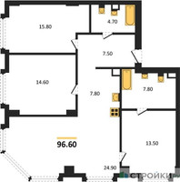 Планировка трехкомнатной(квартира) площадью 96.6 квадратных метров в “ЖК Мангазея на Тульской”