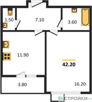 Планировка однокомнатной(квартира) площадью 42.2 квадратных метров в “ЖК 1-й Ленинградский (Первый Ленинградский)”