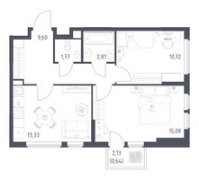 Планировка двухкомнатной(квартира) площадью 53.95 квадратных метров в “ЖК Остафьево”