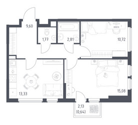 Планировка двухкомнатной(квартира) площадью 53.95 квадратных метров в ЖК “ЖК Остафьево”