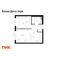 Планировка однокомнатной(квартира) площадью 36.8 квадратных метров в “ЖК Белая Дача парк”