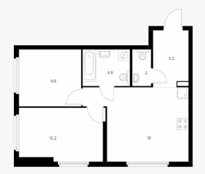 Планировка двухкомнатной(квартира) площадью 52.4 квадратных метров в ЖК “ЖК Барклая 6”
