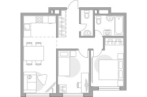 Планировка трехкомнатной(квартира) площадью 61.35 квадратных метров в “ЖК BeLuck Коломенское”