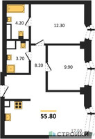 Планировка двухкомнатной(квартира) площадью 55.8 квадратных метров в “ICE TOWERS (Айс Тауэрс)”