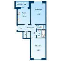 Планировка двухкомнатной(квартира) площадью 59.3 квадратных метров в “ЖК Эдельвейс (Первомайское)”