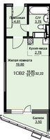 Планировка студии(квартира) площадью 32.6 квадратных метров в “ЖК Соболевка”