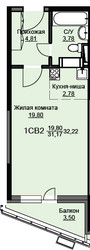 Планировка студии(квартира) площадью 32.6 квадратных метров в ЖК “ЖК Соболевка”