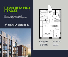 Планировка студии(квартира) площадью 30.7 квадратных метров в “ЖК Пушкино Град”