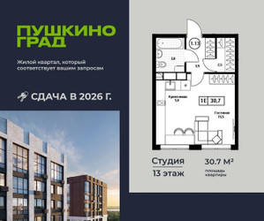 Планировка студии(квартира) площадью 30.7 квадратных метров в ЖК “ЖК Пушкино Град”