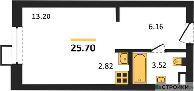 Планировка студии(апартаменты) площадью 25.7 квадратных метров в “ЖК N’ICE LOFT (Найс Лофт)”