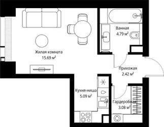 Планировка студии(квартира) площадью 31.07 квадратных метров в ЖК “ЖК Веер”
