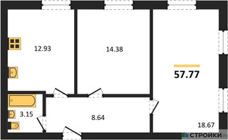 Планировка двухкомнатной(квартира) площадью 57.77 квадратных метров в “ЖК Парк Апрель”