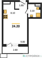 Планировка студии(квартира) площадью 24.2 квадратных метров в “ЖК Родные кварталы”