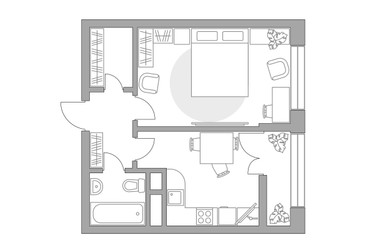 Планировка однокомнатной(квартира) площадью 33.9 квадратных метров в ЖК “ЖК Пехра”