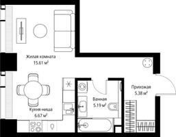 Планировка студии(квартира) площадью 32.85 квадратных метров в “ЖК Веер”