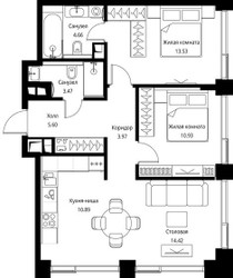 Планировка двухкомнатной(квартира) площадью 67.47 квадратных метров в ЖК “ЖК Сити Бэй”