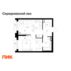 Планировка однокомнатной(квартира) площадью 38.4 квадратных метров в ЖК “ЖК Середневский лес”
