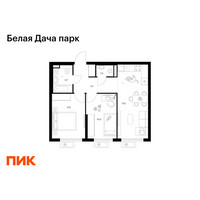 Планировка двухкомнатной(квартира) площадью 51.8 квадратных метров в “ЖК Белая Дача парк”
