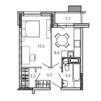 Планировка однокомнатной(квартира) площадью 31.8 квадратных метров в “ЖК Квартал Светлый”
