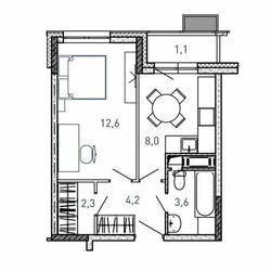 Планировка однокомнатной(квартира) площадью 31.8 квадратных метров в ЖК “ЖК Квартал Светлый”