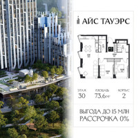 Планировка двухкомнатной(квартира) площадью 73.6 квадратных метров в “ЖК Айс Тауэрс”