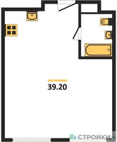 Планировка однокомнатной(апартаменты) площадью 39.2 квадратных метров в “ЖК Мята”