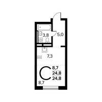 Планировка студии(квартира) площадью 24.8 квадратных метров в “Новые Ватутинки. Заречный”