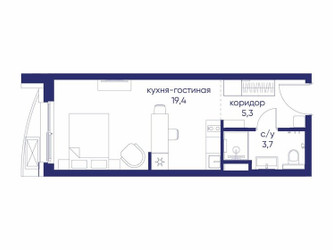 Планировка студии(квартира) площадью 28.42 квадратных метров в ЖК “ЖК Остров”