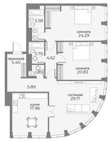 Планировка трехкомнатной(апартаменты) площадью 122.2 квадратных метров в “ЖК Sky View (Скай Вью)”