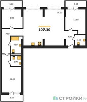 Планировка трехкомнатной(квартира) площадью 107.3 квадратных метров в “ЖК Первый квартал”
