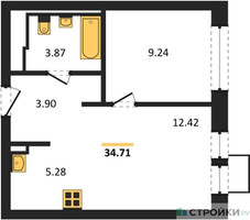 Планировка однокомнатной(квартира) площадью 34.71 квадратных метров в “ЖК Квартал Ивакино”