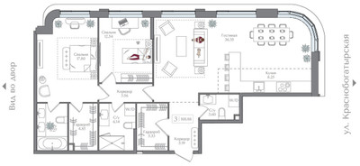Планировка двухкомнатной(квартира) площадью 108.88 квадратных метров в ЖК “ЖК Преображенская Площадь”